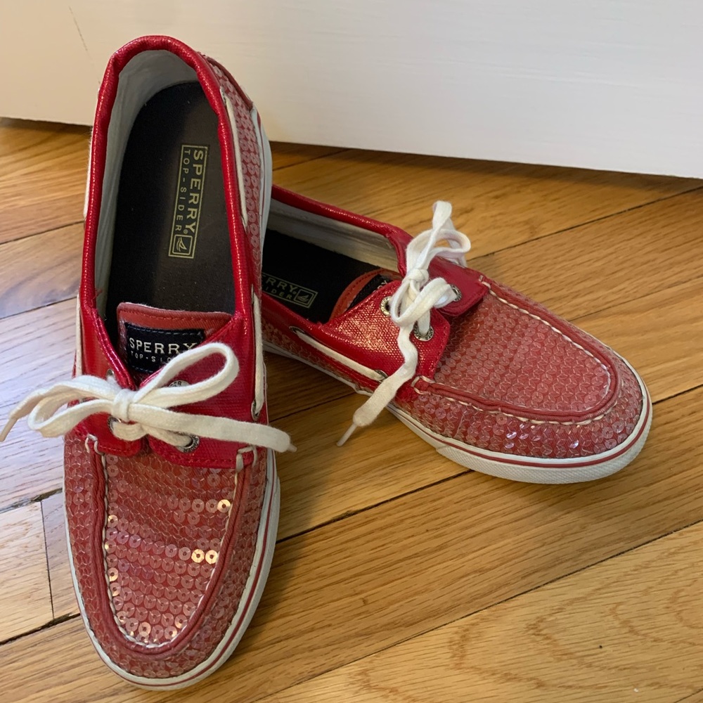 Red Sequin Sperry Top Siders Size 7